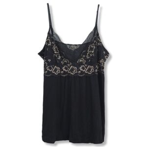 Tahari Black Sleepwear Cami, Floral Gold Black Lace, Size Large, Coquette Dainty